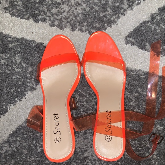 NWB Neon orange clear strappy chunky heels - Picture 3 of 5